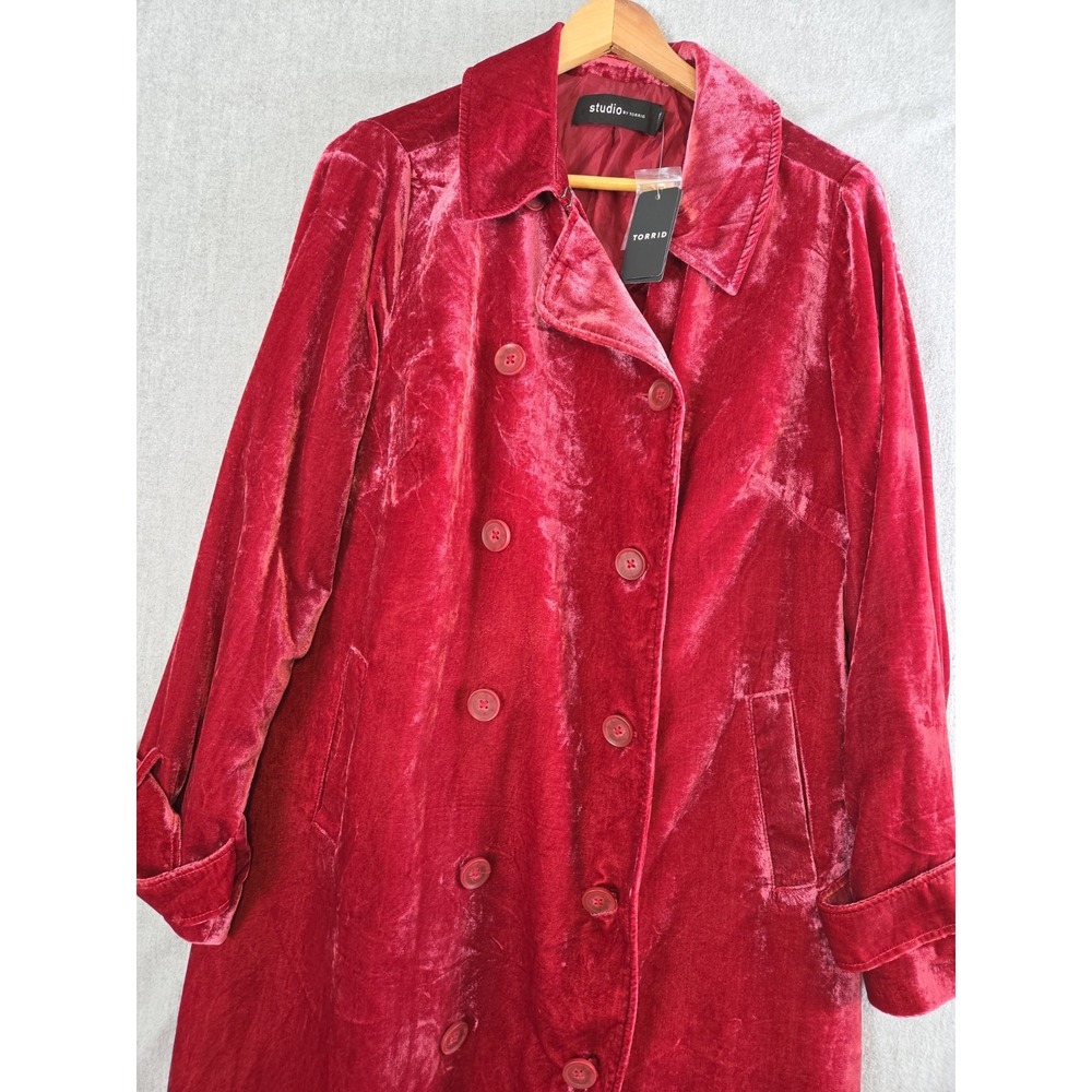 Torrid Double Breasted Velvet Trench Coat Rio Red Size 10 Romantic Vamp NEW